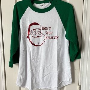 Gildan Green and White Santa Long Sleeve Tee raglan